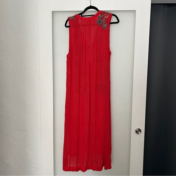 Free people red embroidered sleeveless duster button front dress XS - Picture 10 of 12